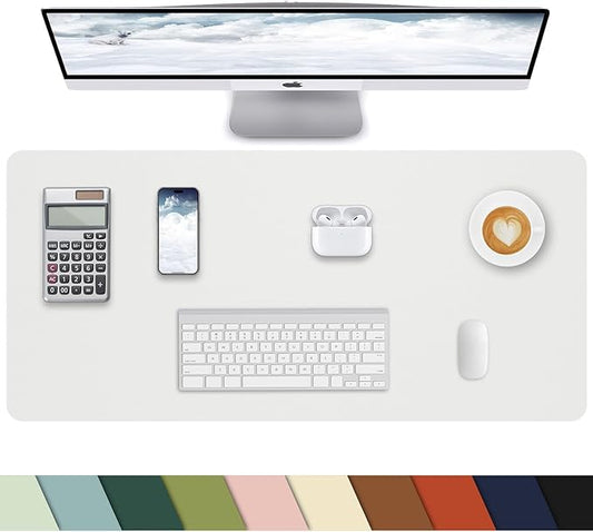 Leather Desk Protector, Office Laptop Mat - Non-Slip PU, Waterproof Writing Pad (31.5"x15.7", Ivory White)