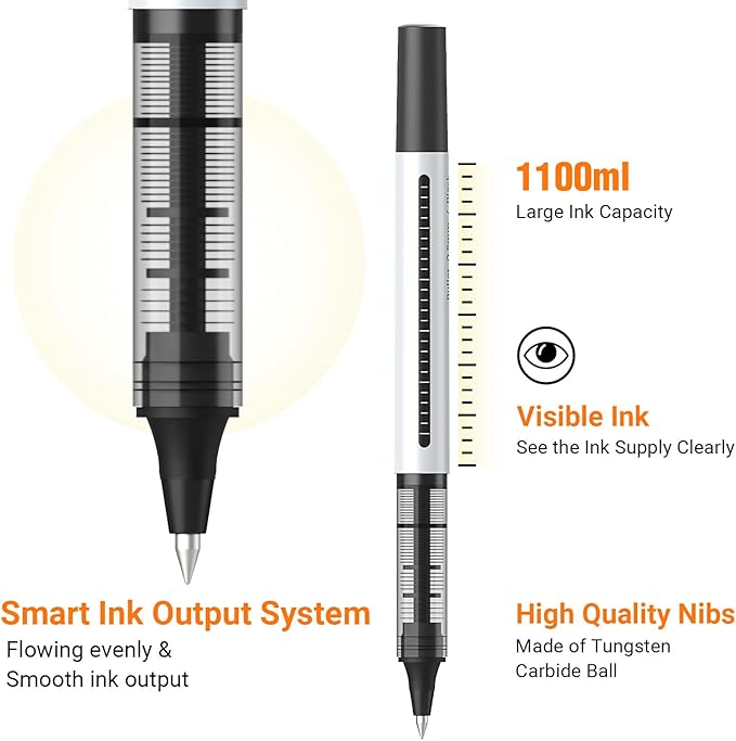 Rollerball Pen Fine Point Pens: 16 Pack 0.5mm Rollerball Pen, Extra Fine Point Pens, Black Fine Tip Liquid Gel Ink Pen Set for Writing, Note Taking, Signature, Office, Journaling, School Supplies