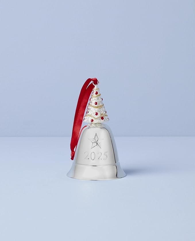 Lenox 897116 2025 Musical Bell Silverplate Ornament, We Wish You a Merry Christmas, Christmas, Holiday Decorations