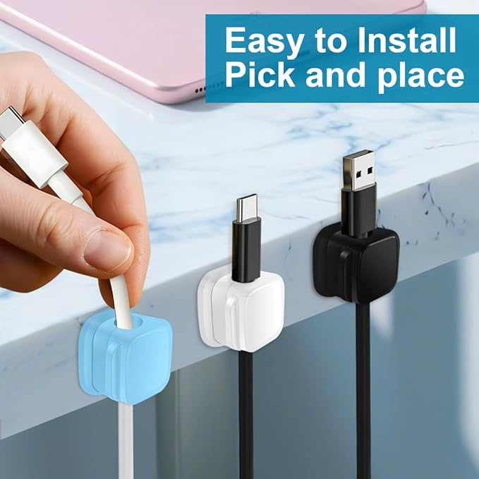 18 Pack Cord Organizer Holder, Magnetic Cable Clips Management, Easy Adhesive Phone Charging Cable Keeper, Hide Or Organize Desk Cable for Kitchen, Office, Car, Nightstand（3Colors）