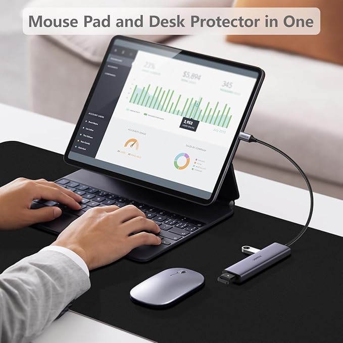 Leather Desk Mat, 31.5"×15.7" Desk Matt for Desktop, Waterproof Keyboard Pad, Computer Mats for Desktop, Large Mouse Pad, Non-Slip Computer Mat for Office Home - Black