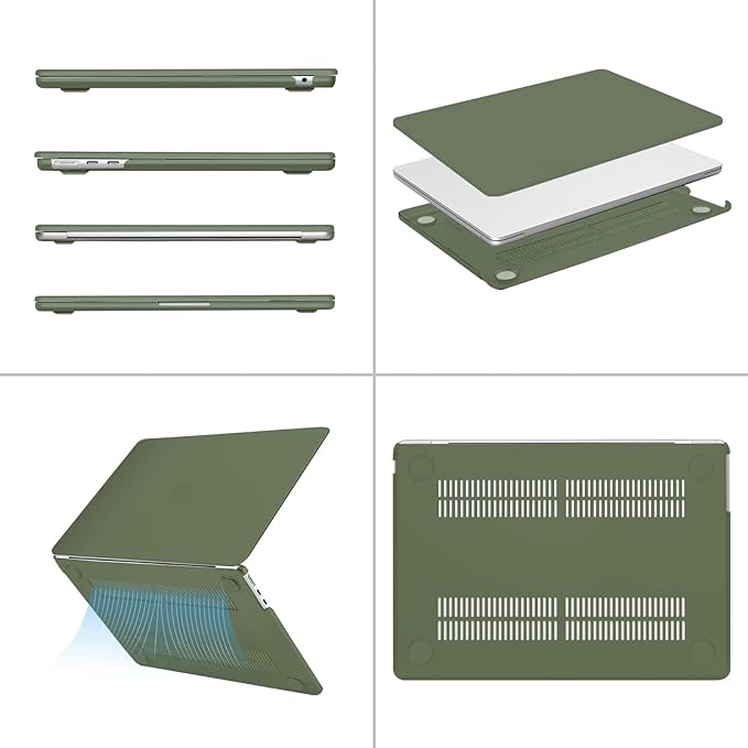 MOSISO Compatible with MacBook Air 13 inch Case 2025 2024 2023 2022 M4 A3240 M3 A3113 M2 A2681, Plastic Hard Shell&Keyboard Cover&Screen Film&Type C for MacBook Air 13.6 inch Case, Army Green