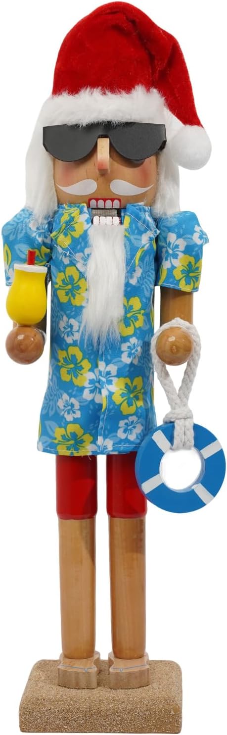 Nutcracker Christmas Decor, 14" Wooden Nutcracker Soldier Christmas Decoration Home Mantle Table Fireplace Christmas Ornaments for Festival Party(14" Hawaiian Beach Nutcracker)