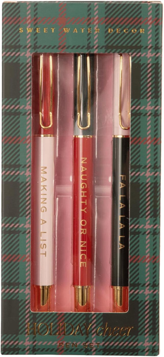 Sweet Water Decor Holiday Cheer Christmas Pens - Cute Pens with Making A List, Naughty or Nice & Fa La La La Readings The Perfect Christmas Gifts - Christmas Stocking Stuffers Set of 3 Fancy Pens