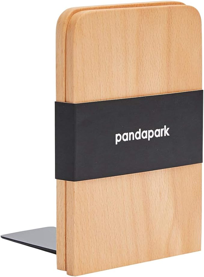 Pandapark Wood Bookends,Non-Skid Bookend for Shelves,Heavy Duty Bookends,Book Stand for Books/CDs,1 Pair