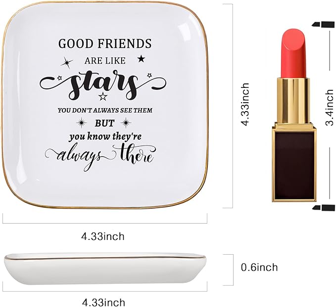 Friend Gifts for Women Trinket Dish Jewelry Tray - Good Friends are Like Star...They're Always There, Unique Friendship Gifts for Women Best Friends Birthday Christmas Valentine Mother's Day