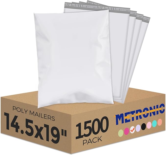 Metronic Poly Mailers 14.5x19 1500 Pack White, Large Shipping Bags Bulk Mailing Envelopes for Small Business, Mailers Poly Bags for Shipping Self Seal, Mailing Envelope Packaging Bags