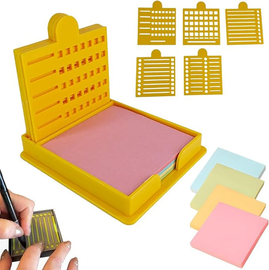 2025 New Sticky Note Stencil, Sticky Note Holder with Five Templates, Suitable for 3x3 Inch Sticky Notes, Perfect for to-Do Lists, Home, Office, Reusable Sticky Notes Dispenser (Yellow 5 Templates)