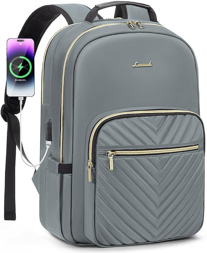 LOVEVOOK Laptop Backpack for Women 15.6 inch,Cute Womens Travel Backpack Purse,Professional Laptop Computer Bag,Waterproof Work Business College Teacher Bags Carry on Backpack with USB Port,Grey