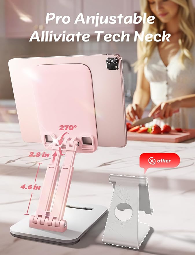 LISEN Pink Desk Accessories for iPad Office Supplies Desk Decor for Women, for Him Tablet Stand Vanity Accessories Video Zomming Face Time Free Hands