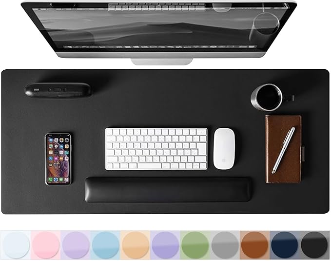 Mouse Pad Desk Protector Mat, Large PU Leather Office Desk Mat, Non-Slip Desk Pad for Keyboard and Mouse, Waterproof Desk Blotter Pad for Writing, Wide & Smooth Laptop Desk Pads, Black (17’’X36’’)