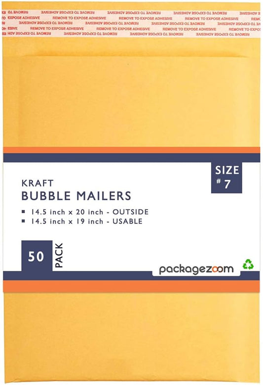 PackageZoom #7 14.5 x 20 Padded Envelopes Kraft Bubble Mailer Shipping Envelopes 50 Pack