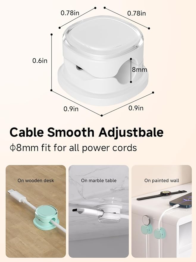 Magnetic Cable Clips, Adjustable Cord Holder Management, Adhesive Wire Keeper Organizer for Home Office Desk Phone PC Car Wall Desktop Nightstand Appliance (9-PCS White & Cyan)