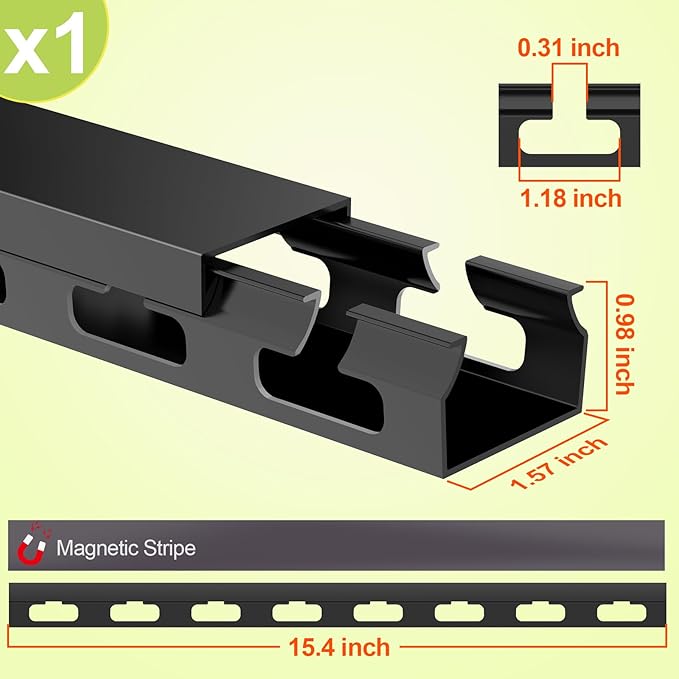 Magnetic Cable Management Channel for Desk,15.4 Inch Updated Open Slot Cord Organizer Cable Raceway,Cable Hider Cord Management Under Desk,Wire Hider Cover for Home Office