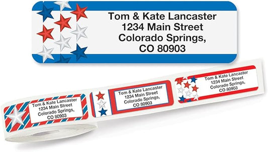 Colorful Images Star Spangled Patriotic Rolled Personalized Return Address Mailing Labels with Dispenser, Customize with Name & Shipping Address, 250 ¾” x 2½” Self Adhesive, Easy Peel Label Roll