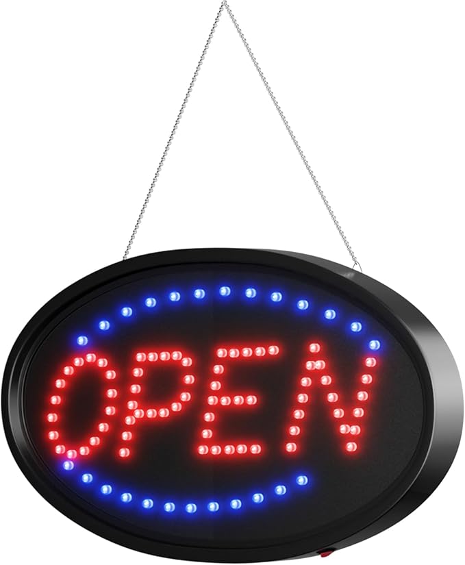 LED Open Sign for Business, Neon Open Sign LED Electronic Billboard Advertising Board Light Up Display Sign, 2 Modes Flashing Light for Wall, Window, Store, Bar, Cafe, Shop (Oval 19x10 in)