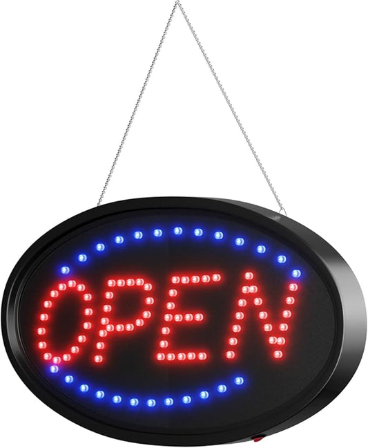 LED Open Sign for Business, Neon Open Sign LED Electronic Billboard Advertising Board Light Up Display Sign, 2 Modes Flashing Light for Wall, Window, Store, Bar, Cafe, Shop (Oval 19x10 in)