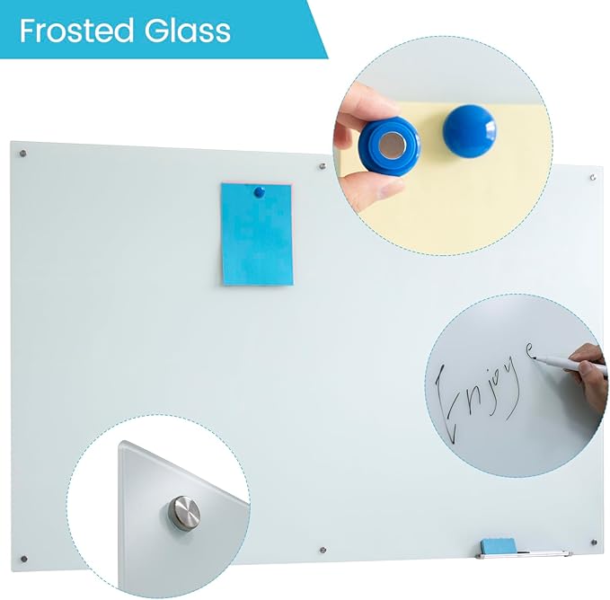 Magnetic Glass Dry Erase WhiteBoard 72"x48",Frosted Surface Glass White Board Wall Mounted for Office School Home