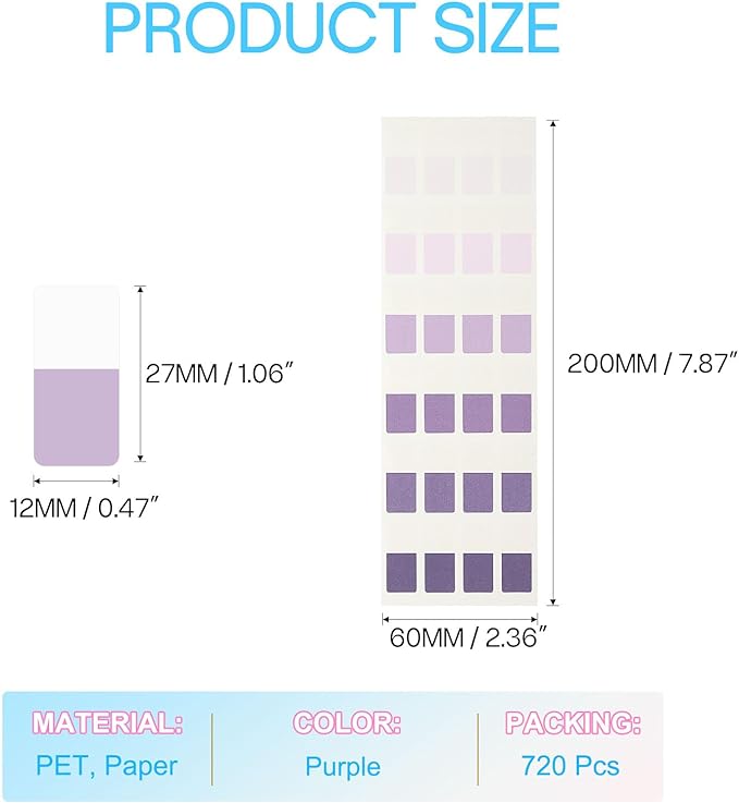 PATIKIL Clear Index Sticky Tabs, 720 Pcs Small Transparent Sticky Notes Bookmarks Planner Stickers Page Tabs for Office Notebooks File Folder Ledger Book, Gradient Purple