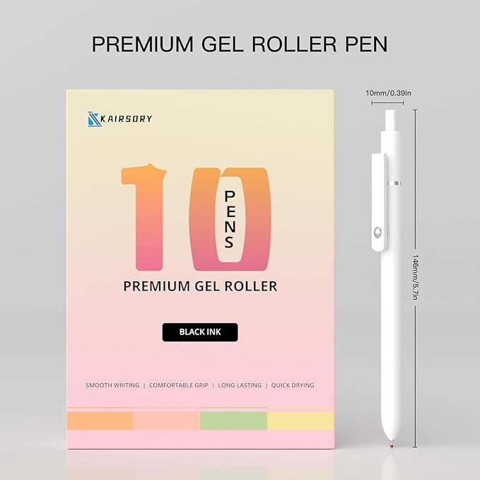Retractable Gel Pens,0.5mm fine point pen, smooth writing nursing pens,stationary for women,Cute Office and School Supplies for Women Teacher Students(10 Pcs Black Ink-White pen)