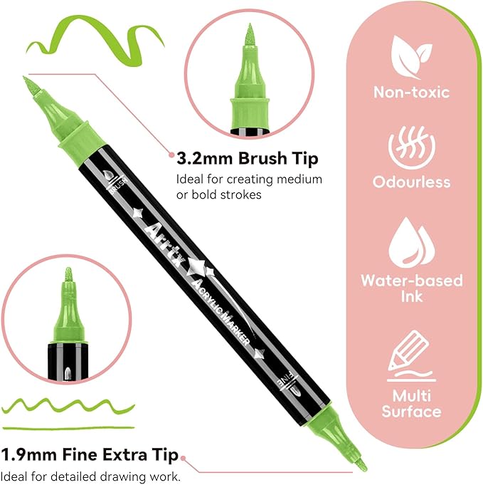 Arrtx Paint Markers Paint Pens, 112 Colors Acrylic Paint Pens Dual-Tip for Rock Painting, Ceramic, Wood, Plastic, Scrapbooking, Brush Lettering, Card Making, DIY Crafts (Fine Tip and Brush Tip)