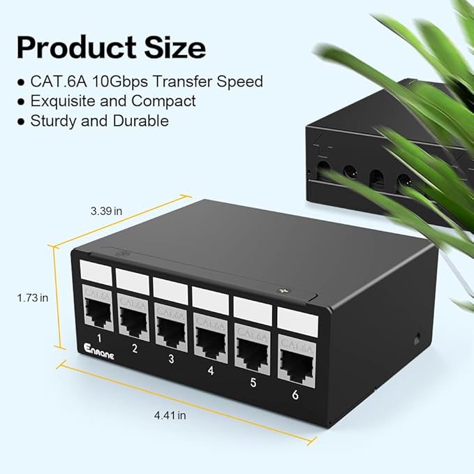 Patch Panel 6 Port CAT6A Keystone Patch Panel Shielded Network for Home/Office(1U 6Port, CAT6A)