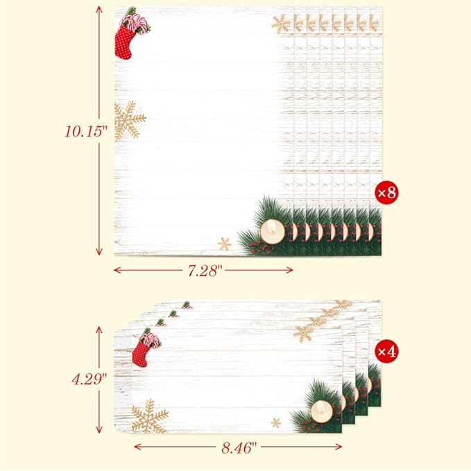 Christmas Stationary Set 6 Designs Stationary Paper and Envelopes Set, 48 Sheets Writing Stationery Paper + 24 Pieces Sealed Envelopes