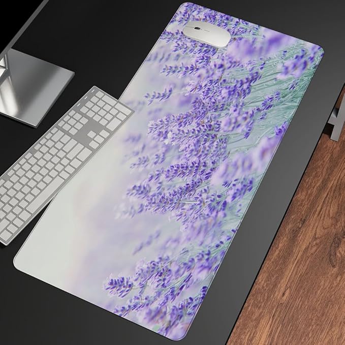 Mrcrypos Floral Large Mouse Pad Blooming Lavender Desk Mat for Desktop,Waterproof Desk Pad with Stitched Edges,Computer Keyboard Gaming Mouse Pads for Women Office Home 31.5" x 11.8"