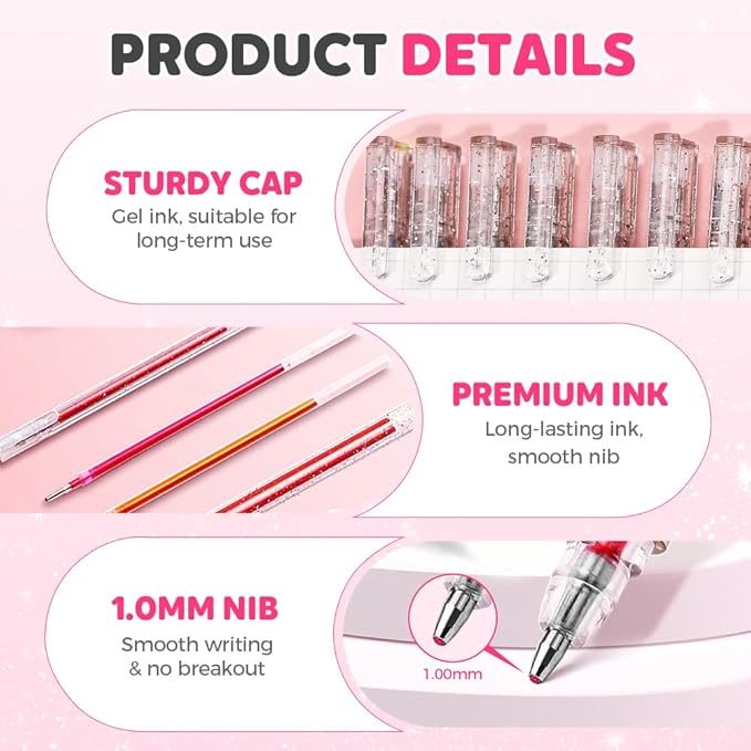 Glitter Gel Pen Set, Multi-Functional Colored Drawing Pens for Scrapbooking, Portable Journaling Crafting Doodling Drawing Glitter Pens for Adults School Supplies (18-Color)