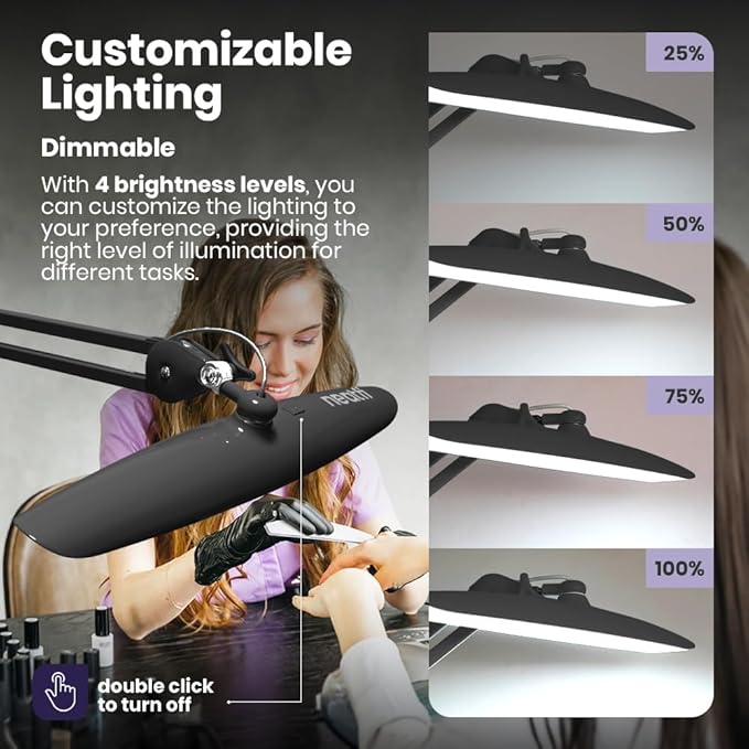 Neatfi XL 2,200 Lumens LED Task Lamp, 24W Super Bright Desk Lamp, 117 Pcs SMD LED, 4 Level Brightness, Dimmable, Task Light for Home, Office, Workbench (Non-CCT, Space Gray)