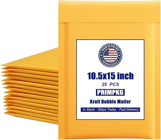Natural Kraft Bubble Mailer Envelopes, Small Bubble Mailers 10.5x15 Inch, 25 Pack Padded Envelopes, Self-Seal Shipping Envelope,Tear-Resistant Mailing Envelope Padded