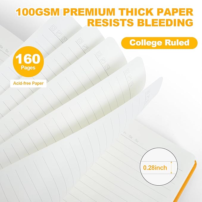 Lined Journal Notebooks for Writing, 100 GSM Thick Paper, 1 Pack Hardcover Notebooks, A5 College Ruled Notebook, Journaling Notebook for School/Travel/Office (Orange- 1 Pack)