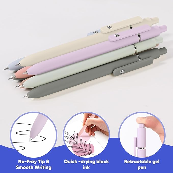 Vanhench 7Pcs 0.5mm Black Ink Gel Pens Quick Dry with Silicone Touch Barrel & Fidget Stress Ball, Multifunction Writing Fine Point Smooth Writing Pens School Supplies Stocking Stuffers Gifts for Women