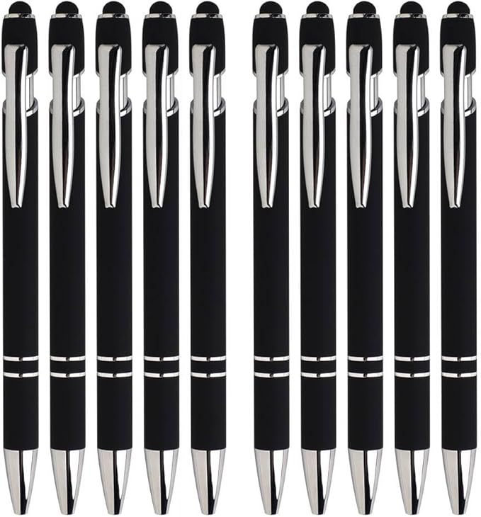 Ballpoint Pen with Stylus Tip Black Ink 1.0 mm Medium Point Soft Touch Metal Matt Assorted Color Barrel 10 Count