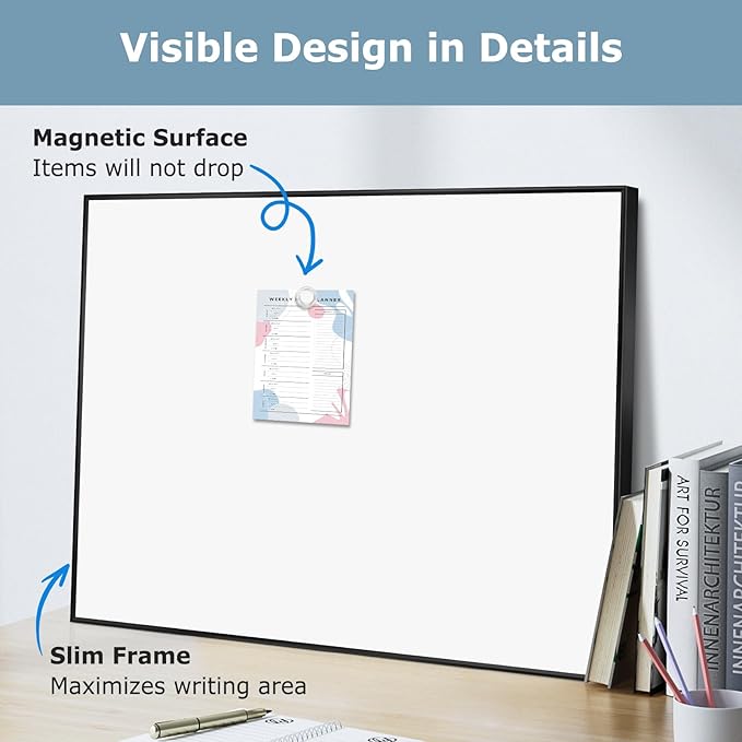 Magnetic Whiteboard, 36"x24" Black Aluminum Frame Dry Erase White Board for Wall, Large Wipe Board with 6 Magnets, 4 Markers & 1 Eraser for Home and Office