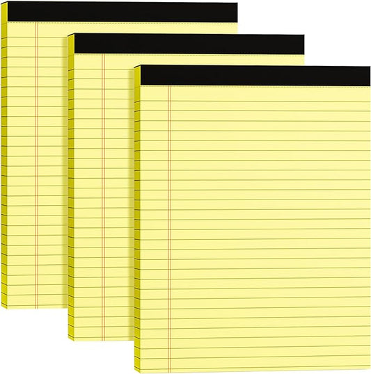Legal Pads 8.5 x 11, 3 Pack Yellow Note Pads 8.5 x 11 Writing Pads(50 Sheets/Pad), Wide Ruled Legal Notepads, Lined Pads of Paper Yellow Paper Pads, for School, Home, Office, Business