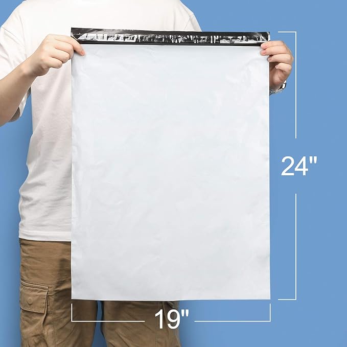 Metronic Poly Mailers 19x24 Inch 50 Pcs | Large Shipping Bags for Clothing, Small Business | Strong Thick Mailing Bags with Self Adhesive | Waterproof and Tear-Proof Large Package Bags in White
