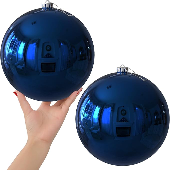 Navy Blue 8.0" Christmas Balls Ornaments - Extra Large Christmas Tree Decoration Shatterproof Hanging Shiny Balls for Birthday Holiday Wedding Decorations Set of 2pcs