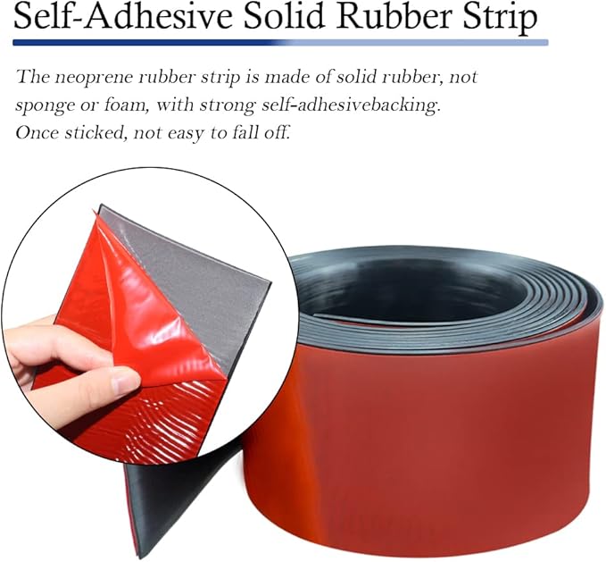 Neoprene Rubber Strips Self Adhesive Solid Rubber Sheets, Rolls & Strips for DIY Gaskets Crafts Pads Seals Warehouse Flooring Rubber Strip with Adhesive Backing (3” Wide x 1/5" Thick x 10' Long)