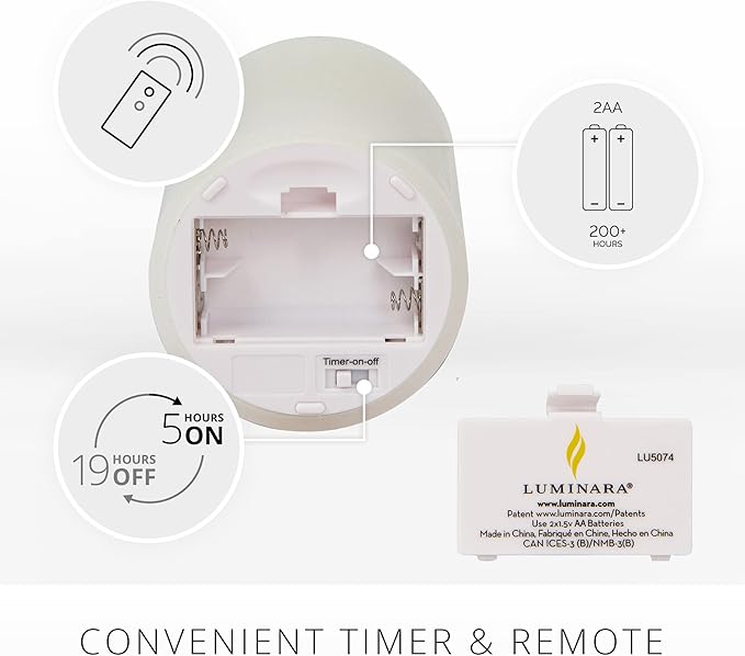 Luminara Realistic Flameless LED Candle White Set of 3, Battery Operated with Remote Control, Moving Flame Pillar Timer Funtion Melted Top Safe