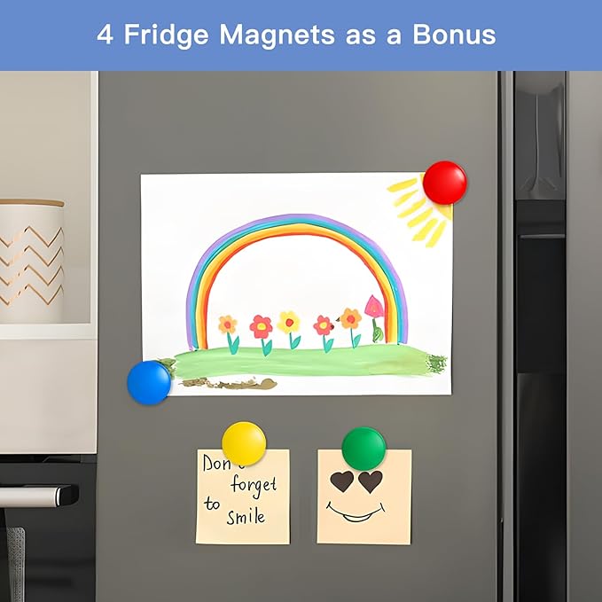 Magnetic Fridge Whiteboard Set: Dry Erase White Board (12X8), Magnets (Bonus), Markers & Erasers