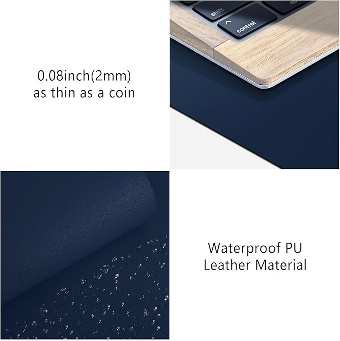Leather Desk Pad Protector, Mouse Pad, Non-Slip Computer Mat for Desk, PU Leather Office Desk Mat for Home & Office, Waterproof Laptop Desk Blotter Pad for Keyboard and Mouse, Navy (13.7''X23.6'')