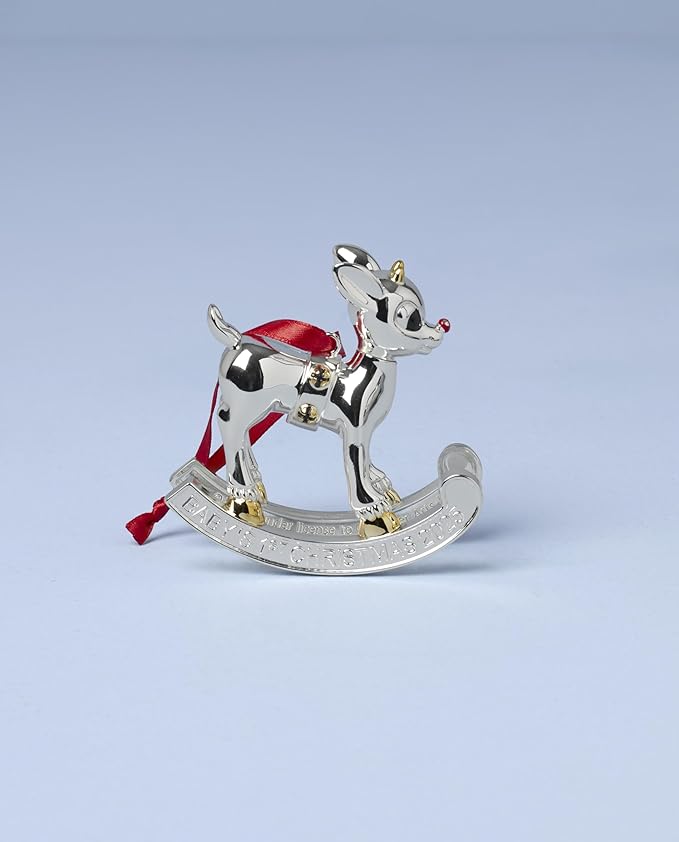 Lenox Ornaments, 2025 Babys 1st Christmas Rudolph Ornament, Silverplated Metal and Resin, Red Ribbon for Tree Decoration, Christmas Decorations, Winter Tree Ornaments, Rudolph Design (1 Piece)