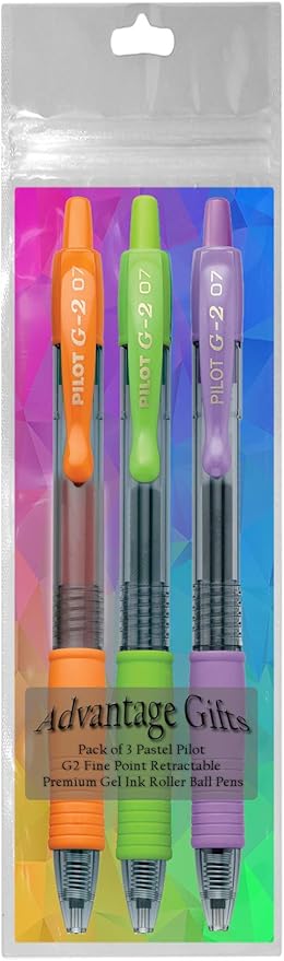 G2 Retractable Premium Gel Ink Roller Ball Pens Fine Point Fine Point (.7mm) Orange/Lime/Purple Ink 3-pk; Refillable & Premium Comfort Grip Bundle with Plastic Reusable Pouch