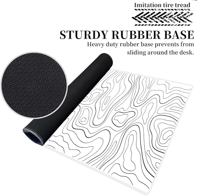 Large Gaming Mouse Pad Extended XXL Mouse Mat Long Desk Pad with Stitched Edges for Keyboard Home Office Gaming Work Big Desk Pad (35.4x15.7x0.12IN, 90x40),White Topographic