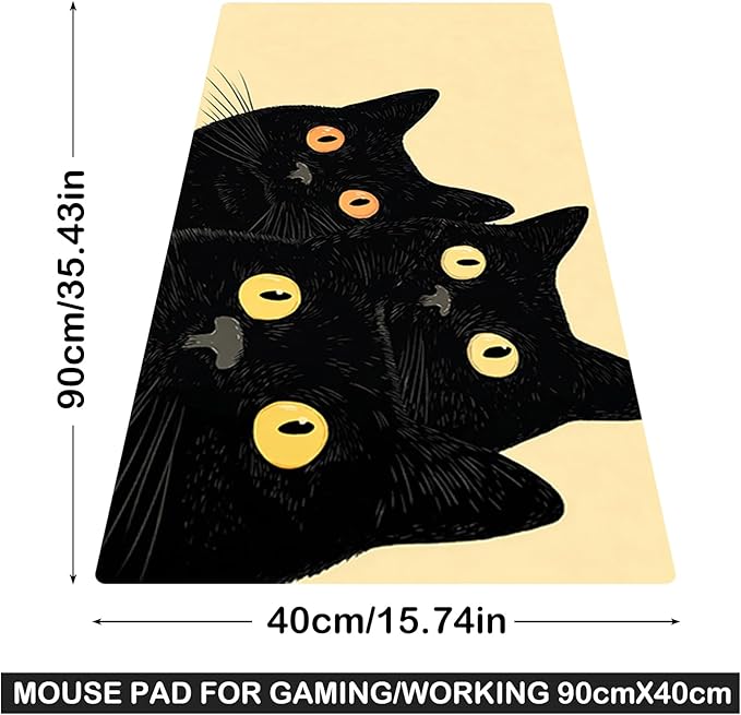 Nuxovilar Professional Large Mouse Pad & Computer Game Mouse Mat (35.4x15.7IN, Artistic Black Cats with Yellow Eyes) (90 * 40cm Artistic Black Cats)