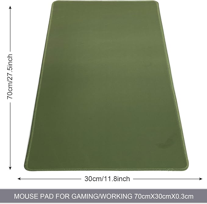 Large Gaming Mouse Pad, Non-Slip Rubber Base, [27.5x11.8IN] Computer Desk Mat for PC, Mac, Laptop - Stitched Edges and Smooth Surface for Office, Home, Work-70x30 OlivegreenJ