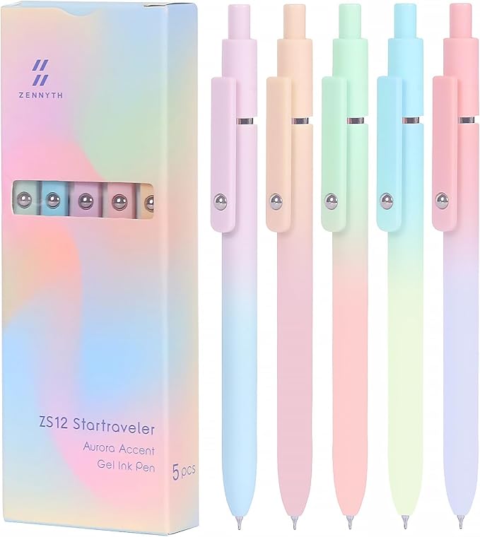 FIOVER Gel Pens, 5pcs Black Ink Medium Point 0.7mm Smooth Writing Pens with Comfort Grip, Aesthetic Ballpoint for Journaling School Office Supplies, Gifts for Women Men(5PCS Gradient Black Ink)