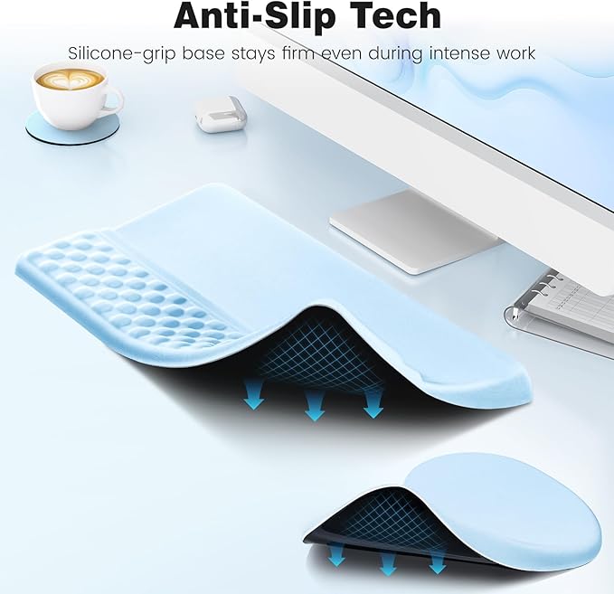 Ospelelf Ergonomic Mouse Pad and Keyboard Stand Wrist Rest Set, Memory Foam Comfort, Pain Relief for Typing, Office Desk Accessories,Blue