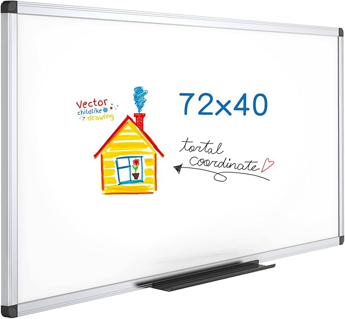 VIZ-PRO Dry Erase Board/Magnetic Whiteboard, 72 x 40 Inches, Large Wall Mounted Board for School Office and Home